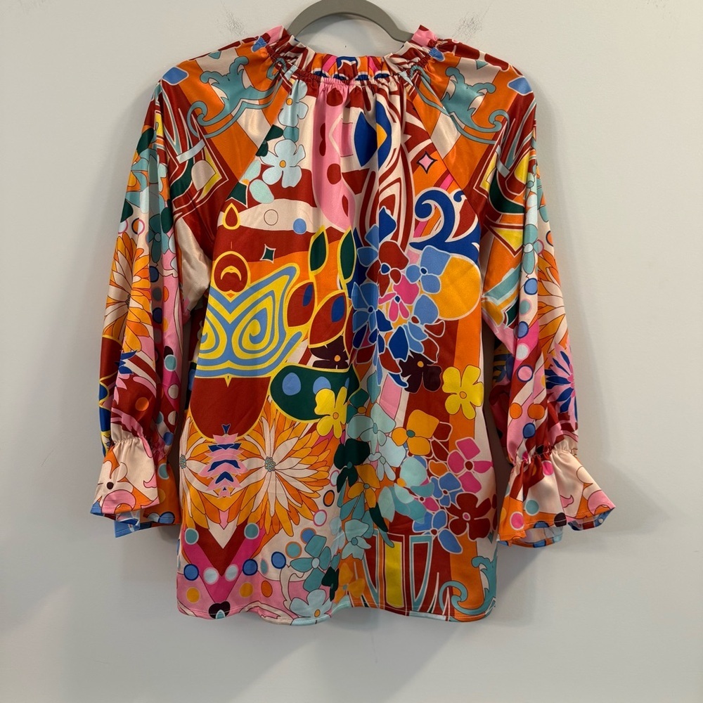 Women’s Ciebon flower power Multicolor Floral quarter sleeve Blouse size small - Picture 6 of 6